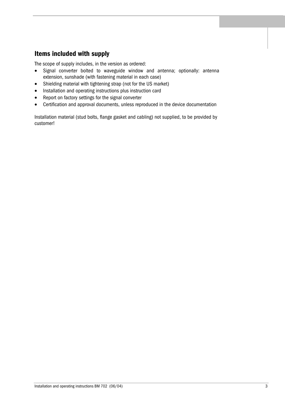 Items included with supply | KROHNE BM 702 EN User Manual | Page 3 / 28