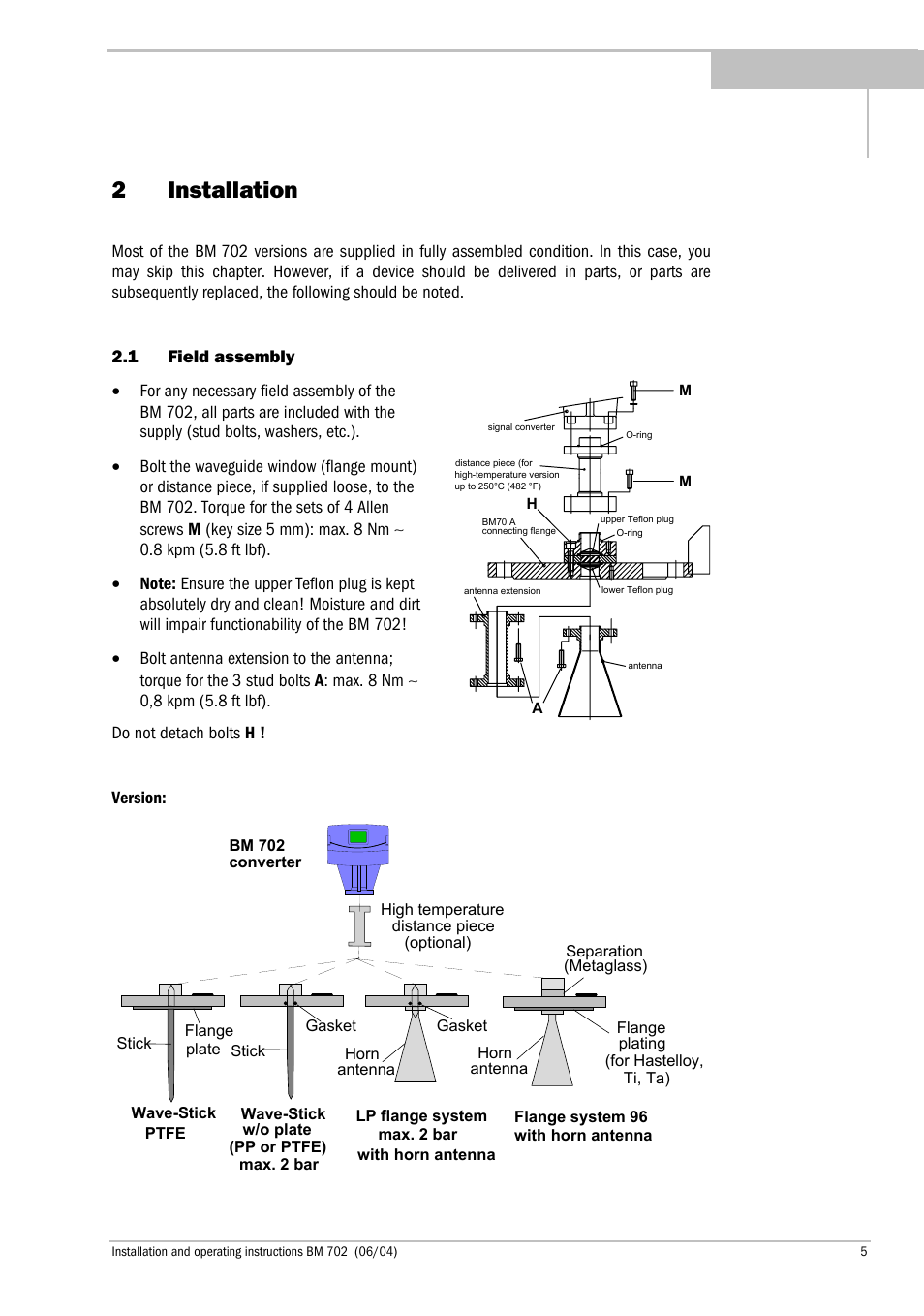 2 installation | KROHNE BM 702 EN User Manual | Page 5 / 28
