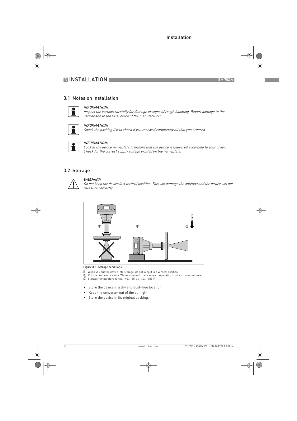 Installation | KROHNE BM 702 A EN User Manual | Page 14 / 60