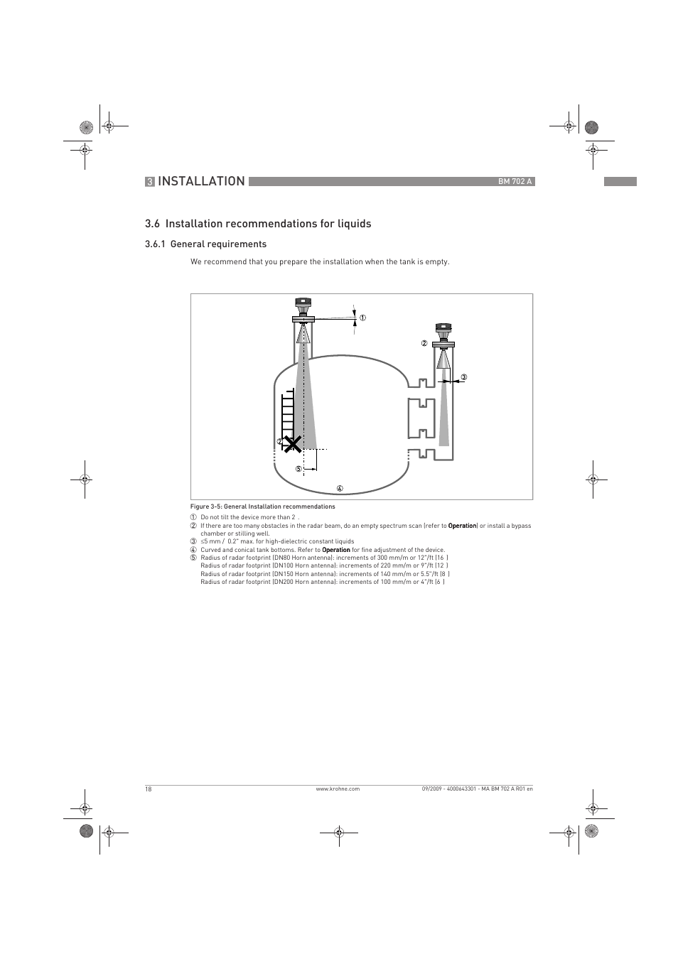 Installation, 6 installation recommendations for liquids | KROHNE BM 702 A EN User Manual | Page 18 / 60