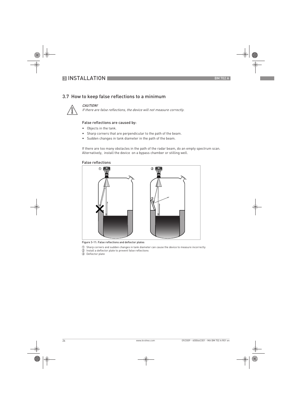 Installation, 7 how to keep false reflections to a minimum | KROHNE BM 702 A EN User Manual | Page 24 / 60