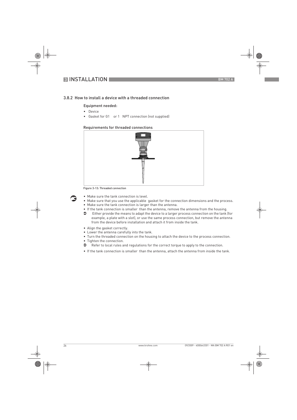 Installation | KROHNE BM 702 A EN User Manual | Page 26 / 60