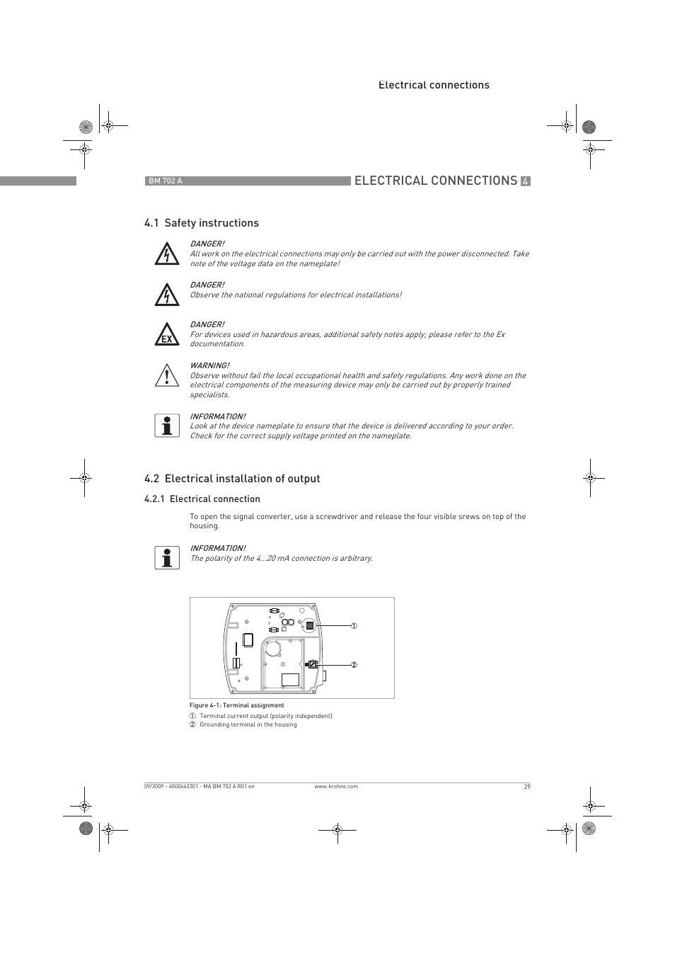 Electrical connections | KROHNE BM 702 A EN User Manual | Page 29 / 60