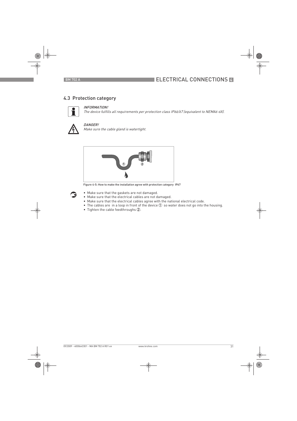 Electrical connections, 3 protection category | KROHNE BM 702 A EN User Manual | Page 31 / 60