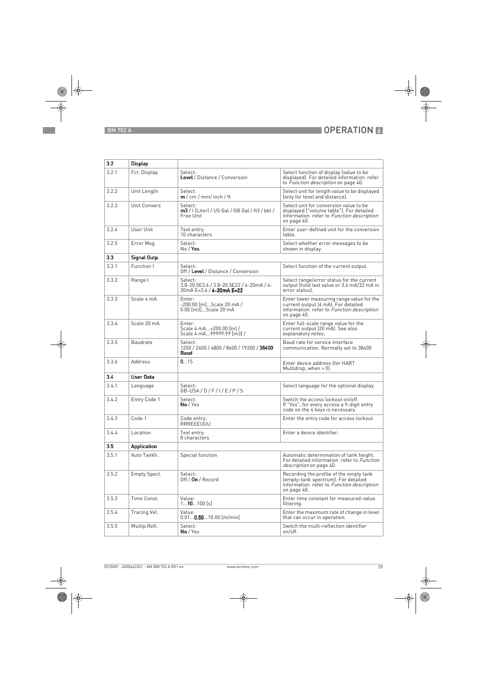 Operation | KROHNE BM 702 A EN User Manual | Page 39 / 60