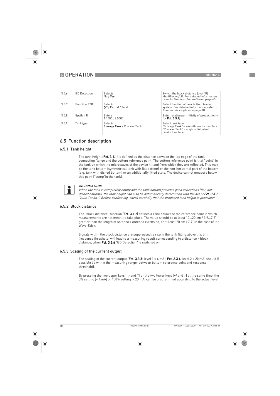 Operation, 5 function description | KROHNE BM 702 A EN User Manual | Page 40 / 60