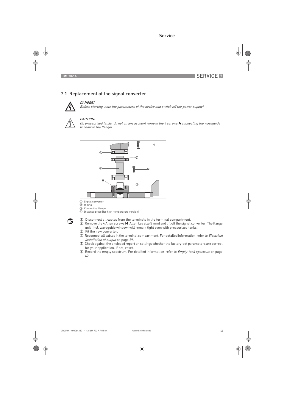 Service, Service 7.1 replacement of the signal converter | KROHNE BM 702 A EN User Manual | Page 45 / 60