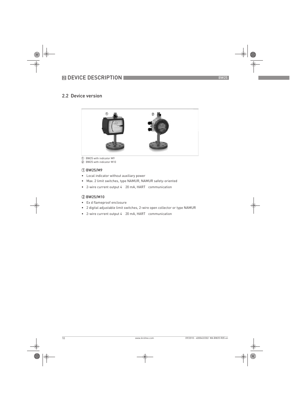 Device description, 2 device version | KROHNE BW 25 EN User Manual | Page 10 / 52