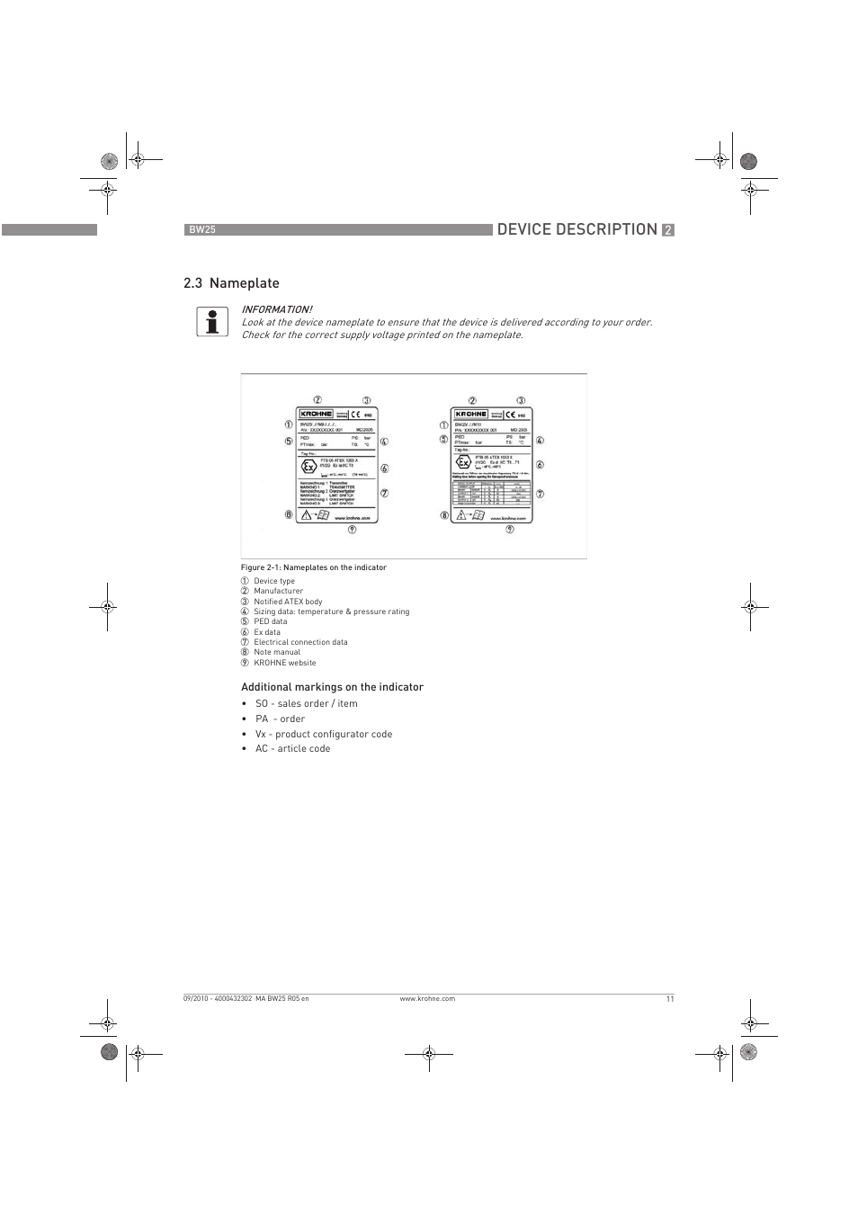 Device description, 3 nameplate | KROHNE BW 25 EN User Manual | Page 11 / 52