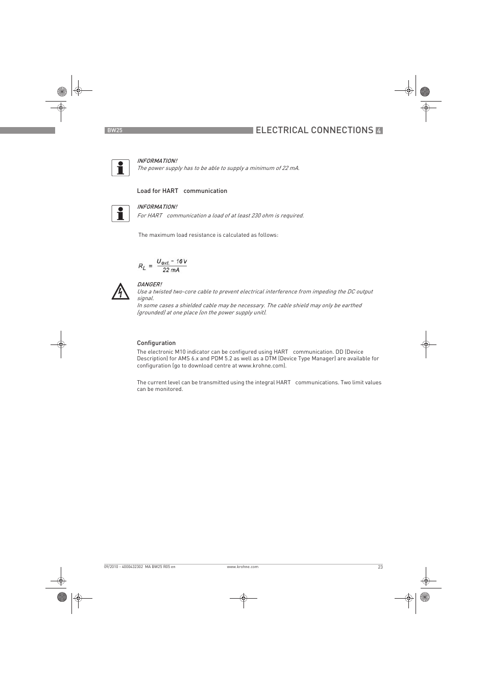 Electrical connections | KROHNE BW 25 EN User Manual | Page 23 / 52