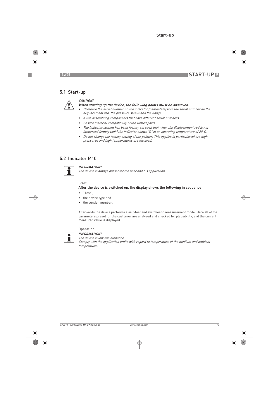 Start-up | KROHNE BW 25 EN User Manual | Page 27 / 52