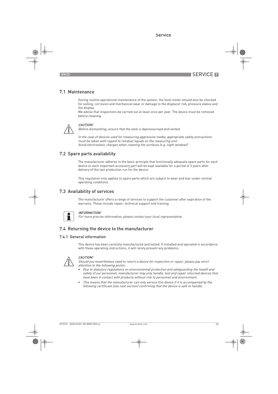 Service | KROHNE BW 25 EN User Manual | Page 39 / 52