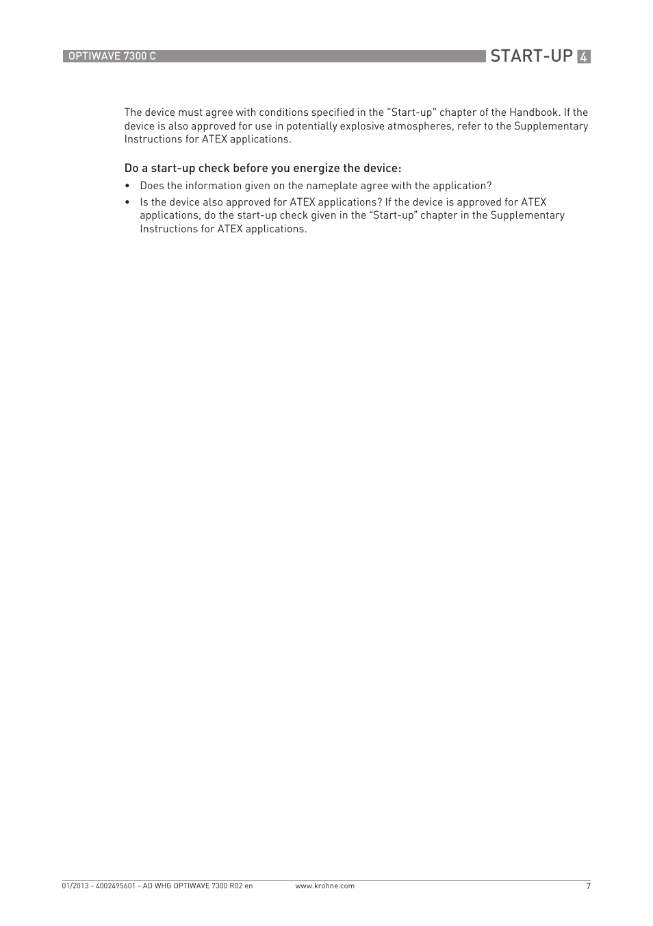 Start-up | KROHNE OPTIWAVE 7300 WHG Overfill Protection EN User Manual | Page 7 / 12