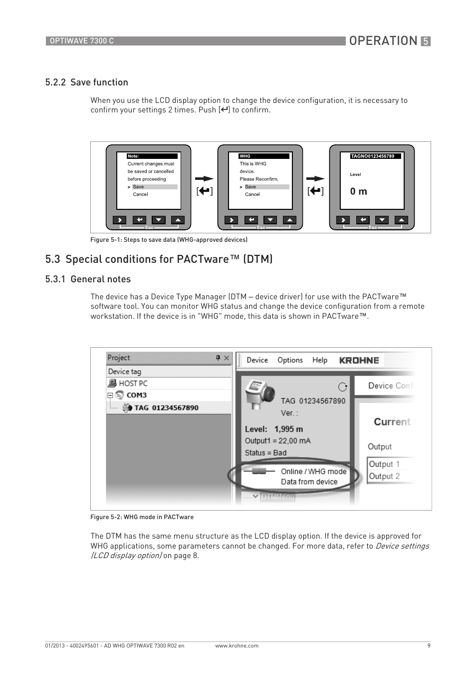 Operation, 3 special conditions for pactware™ (dtm) | KROHNE OPTIWAVE 7300 WHG Overfill Protection EN User Manual | Page 9 / 12