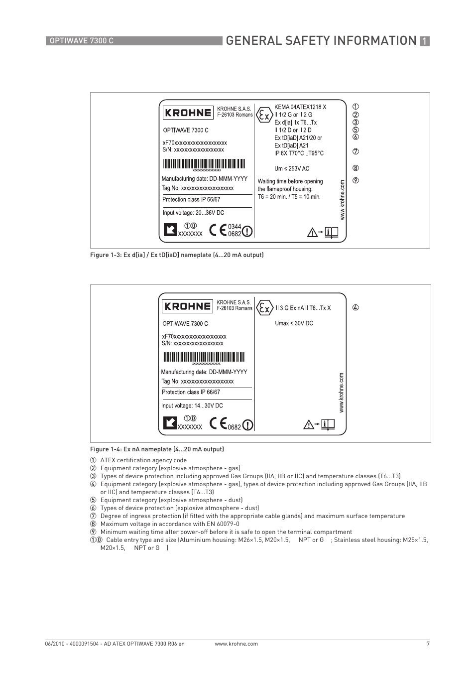 General safety information | KROHNE OPTIWAVE 7300C ATEX EN User Manual | Page 7 / 24