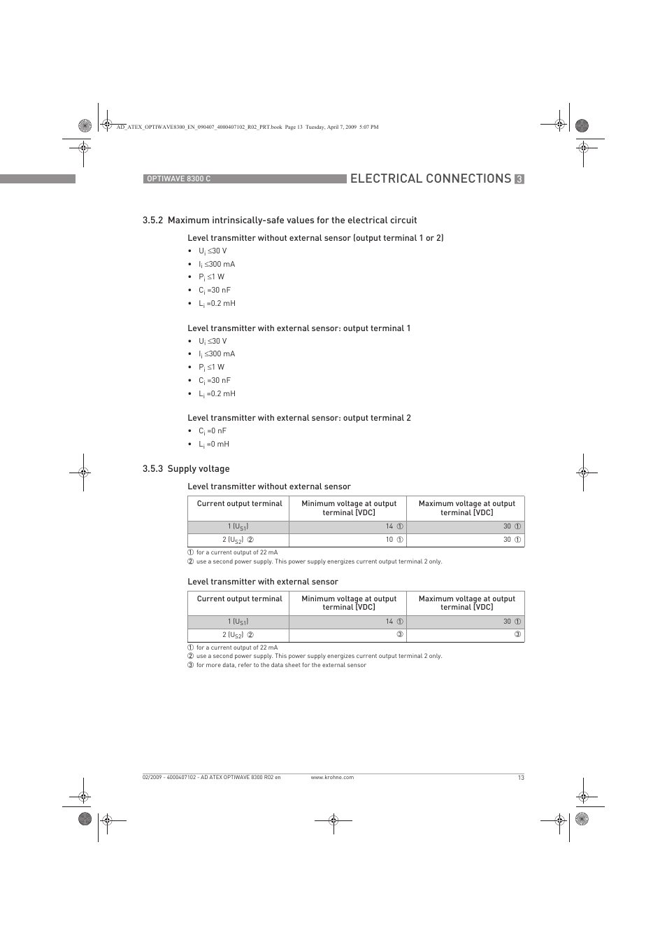 Electrical connections | KROHNE OPTIWAVE 8300C Marine ATEX EN User Manual | Page 13 / 28