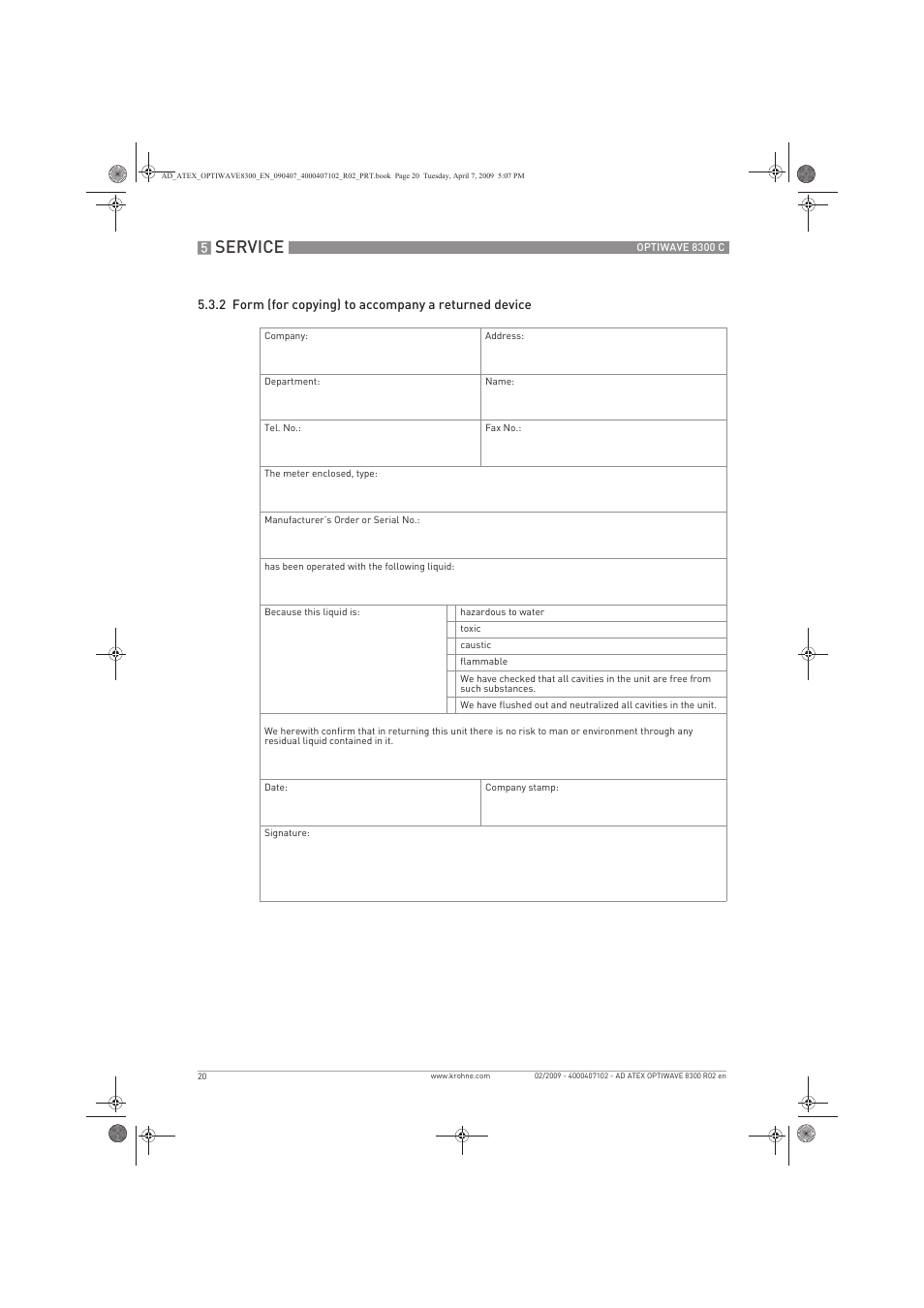 Service | KROHNE OPTIWAVE 8300C Marine ATEX EN User Manual | Page 20 / 28