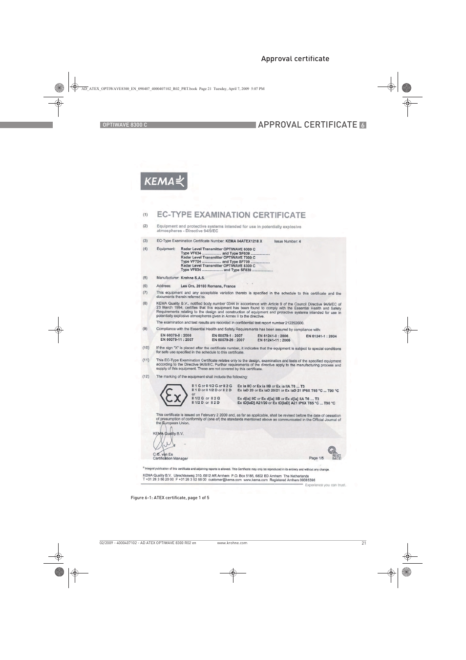 Approval certificate | KROHNE OPTIWAVE 8300C Marine ATEX EN User Manual | Page 21 / 28