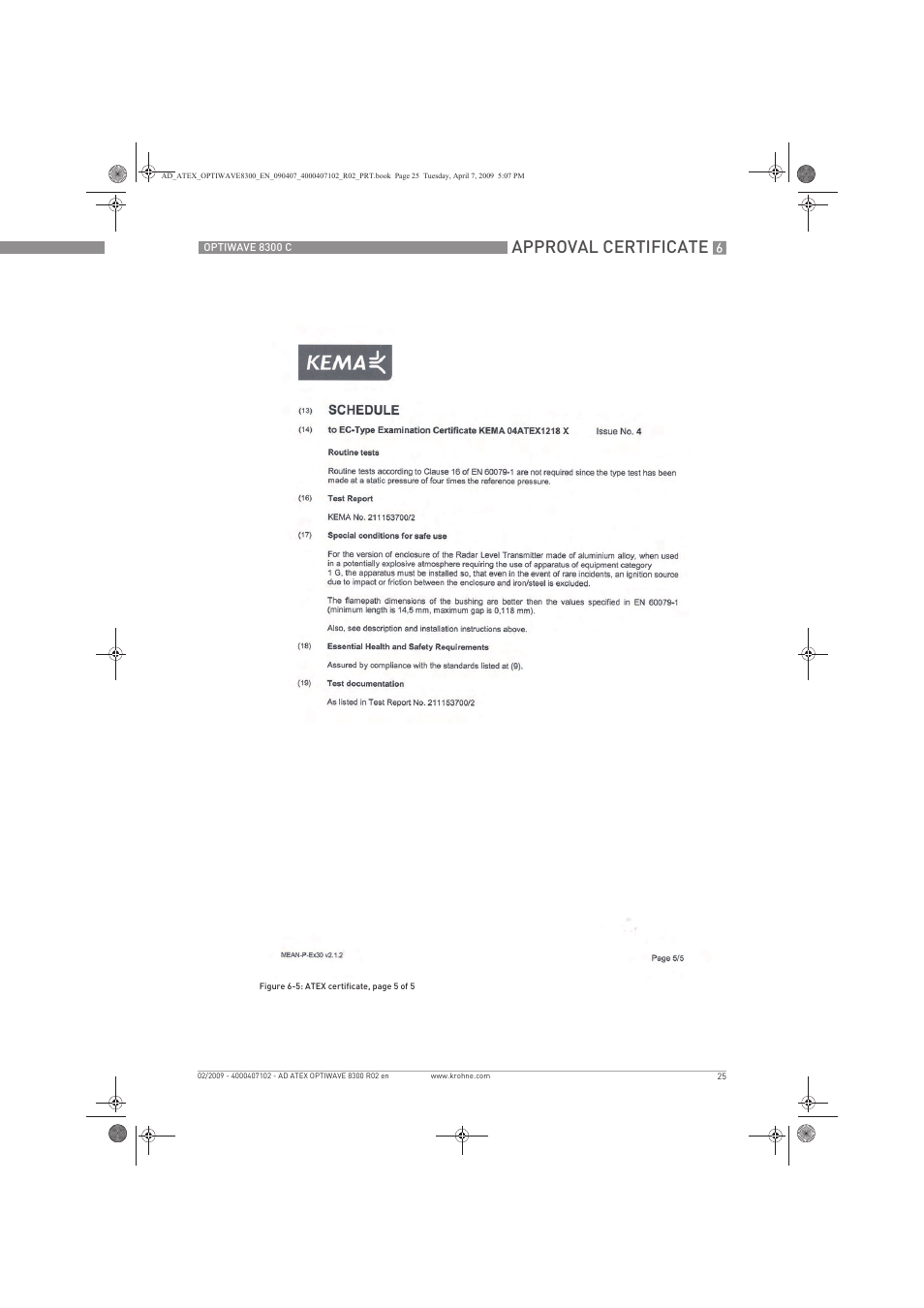 Approval certificate | KROHNE OPTIWAVE 8300C Marine ATEX EN User Manual | Page 25 / 28