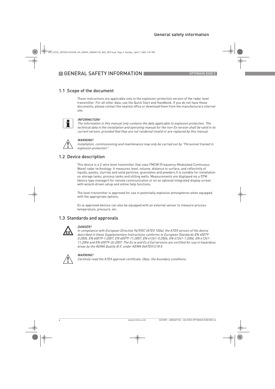 General safety information | KROHNE OPTIWAVE 8300C Marine ATEX EN User Manual | Page 4 / 28