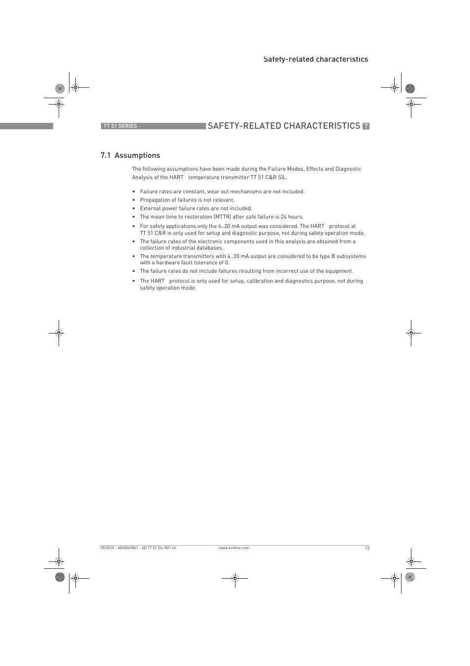 Safety-related characteristics, Safety-related characteristics 7.1 assumptions | KROHNE TT 51 SERIES EN User Manual | Page 13 / 24