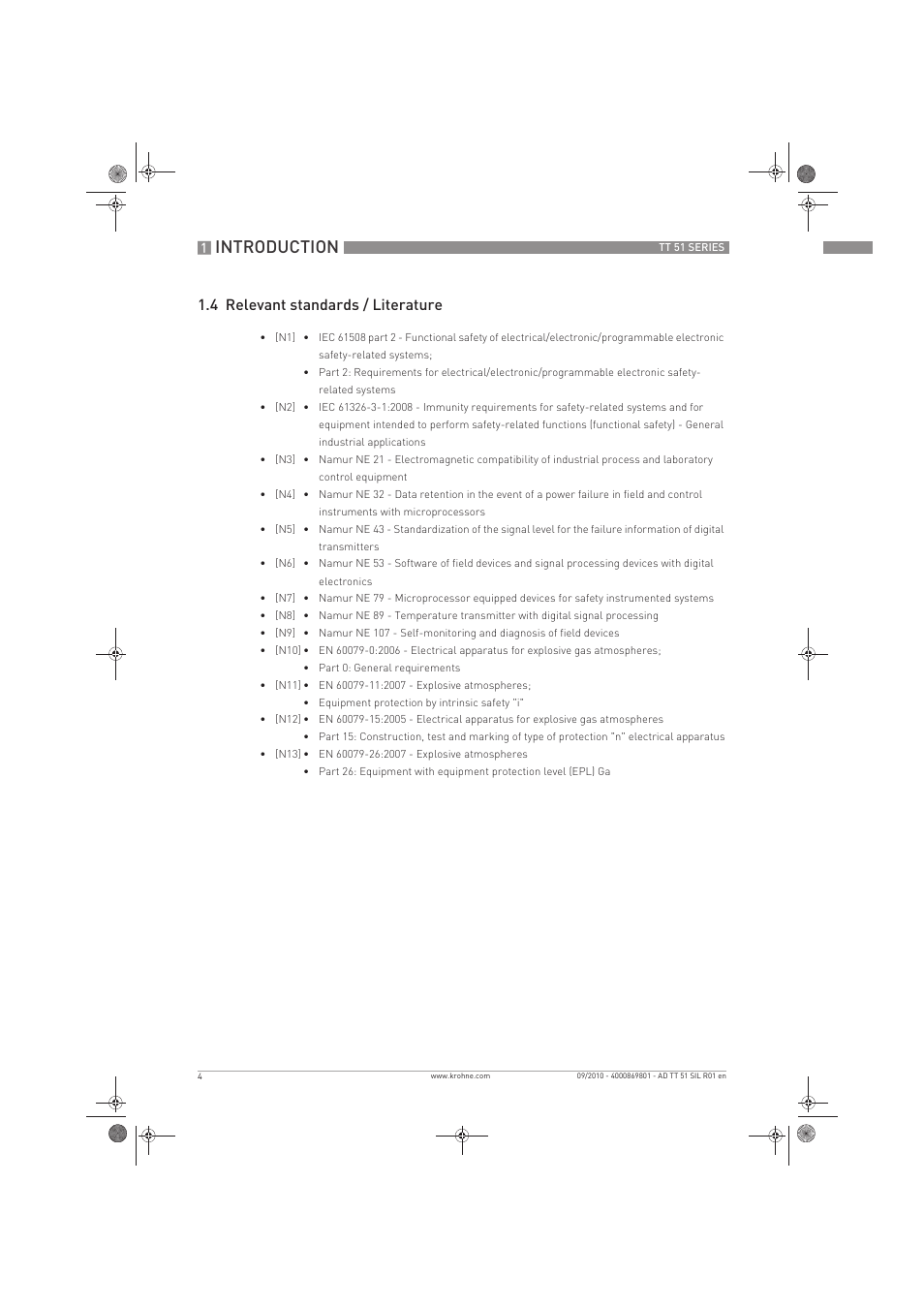 Introduction, 4 relevant standards / literature | KROHNE TT 51 SERIES EN User Manual | Page 4 / 24