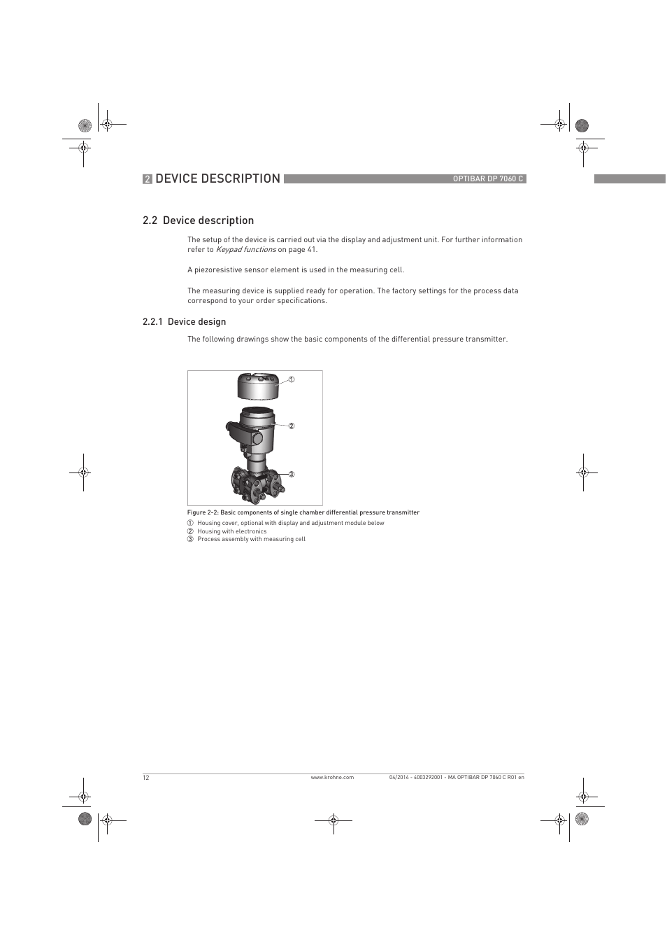 Device description, 2 device description | KROHNE OPTIBAR DP 7060 C EN User Manual | Page 12 / 84