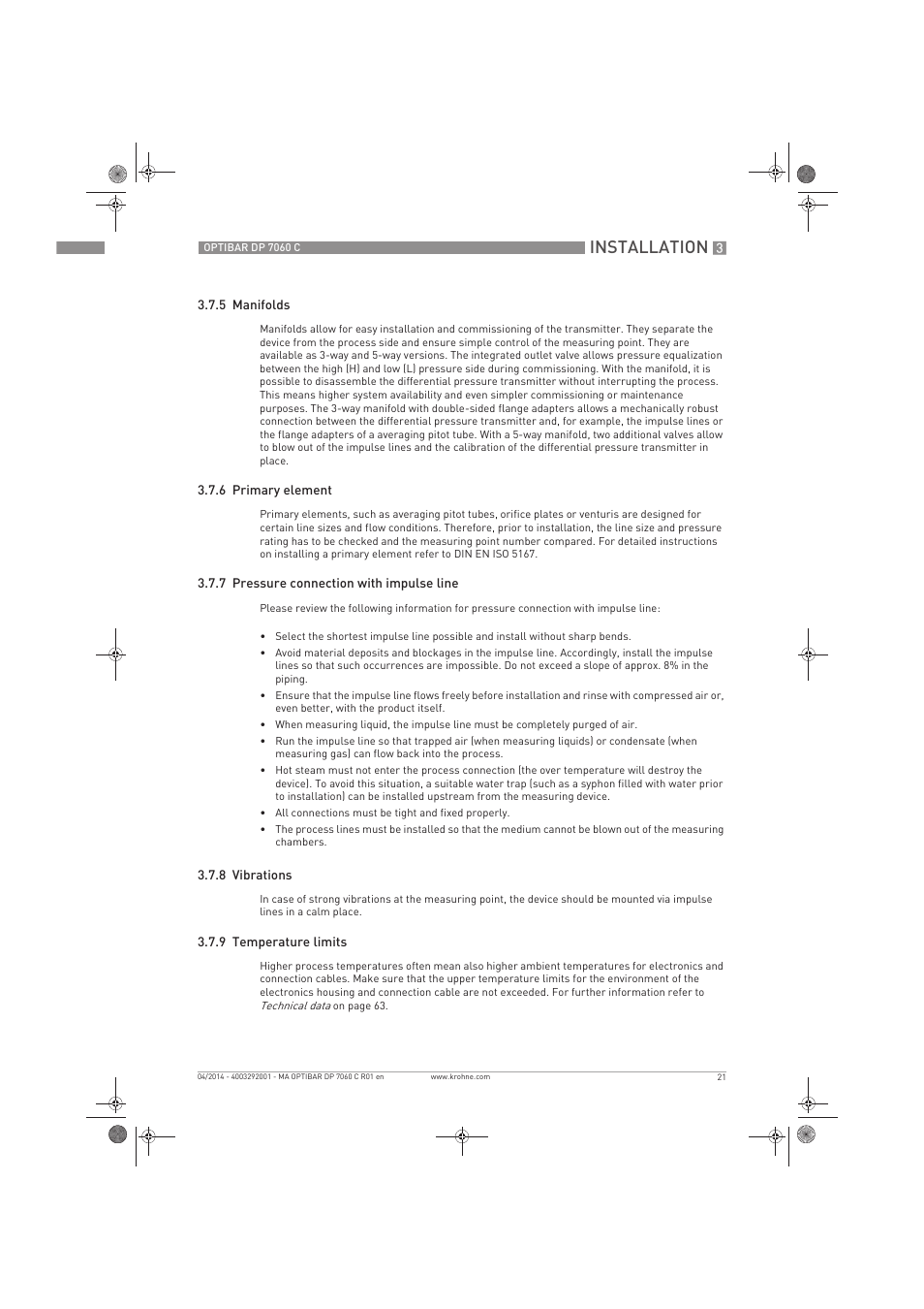 Installation | KROHNE OPTIBAR DP 7060 C EN User Manual | Page 21 / 84