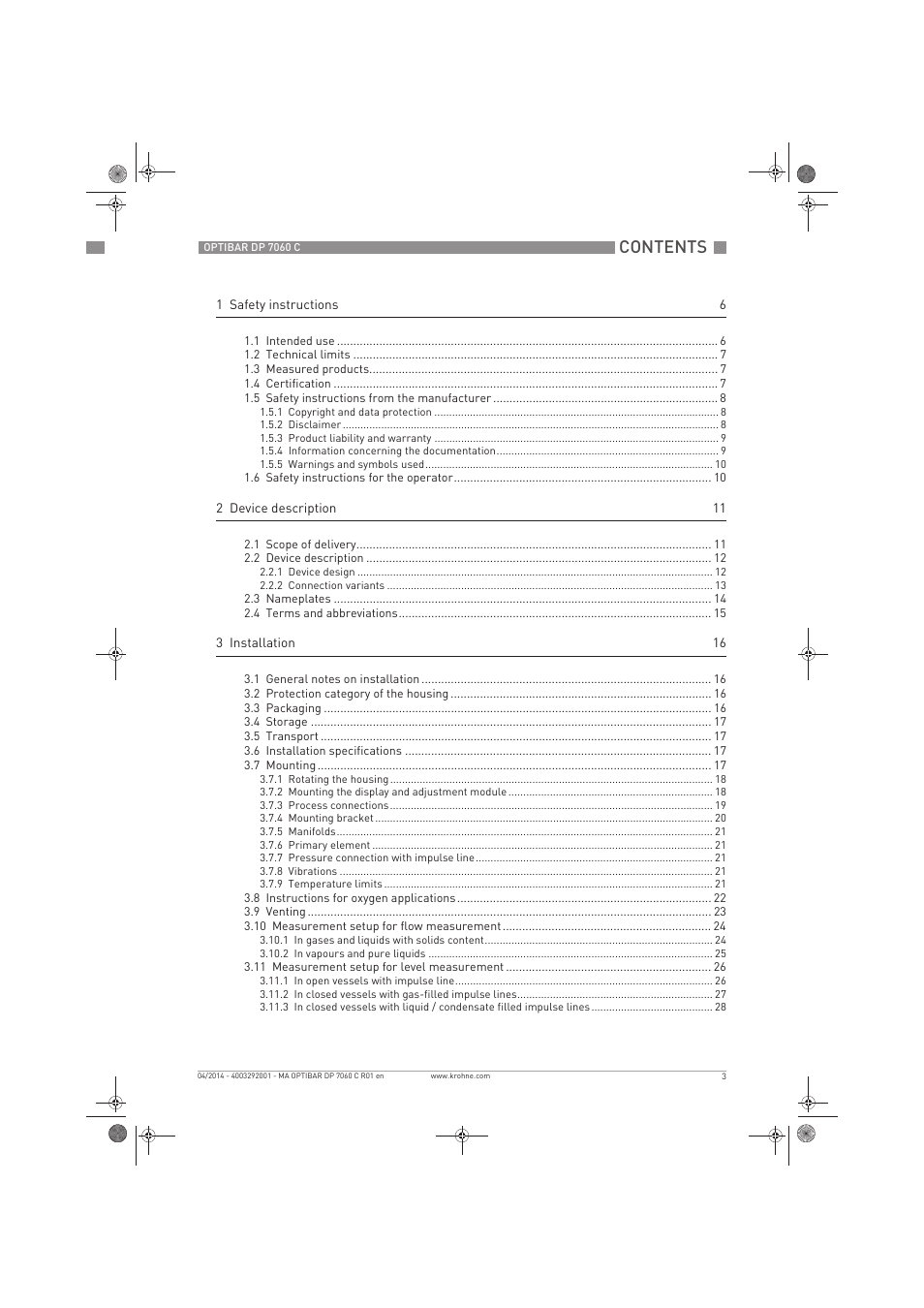 KROHNE OPTIBAR DP 7060 C EN User Manual | Page 3 / 84