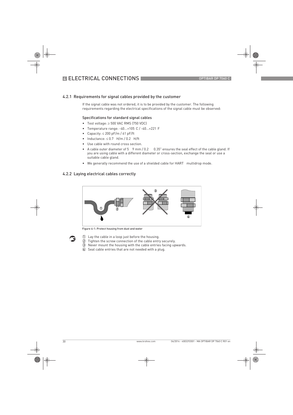 Electrical connections | KROHNE OPTIBAR DP 7060 C EN User Manual | Page 30 / 84