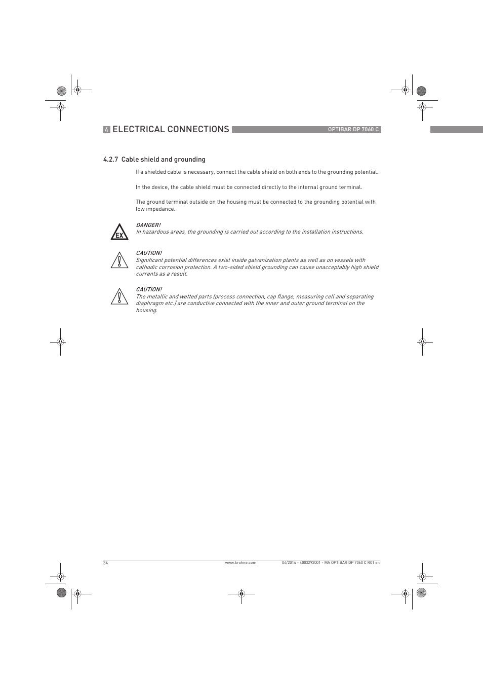 Electrical connections | KROHNE OPTIBAR DP 7060 C EN User Manual | Page 34 / 84