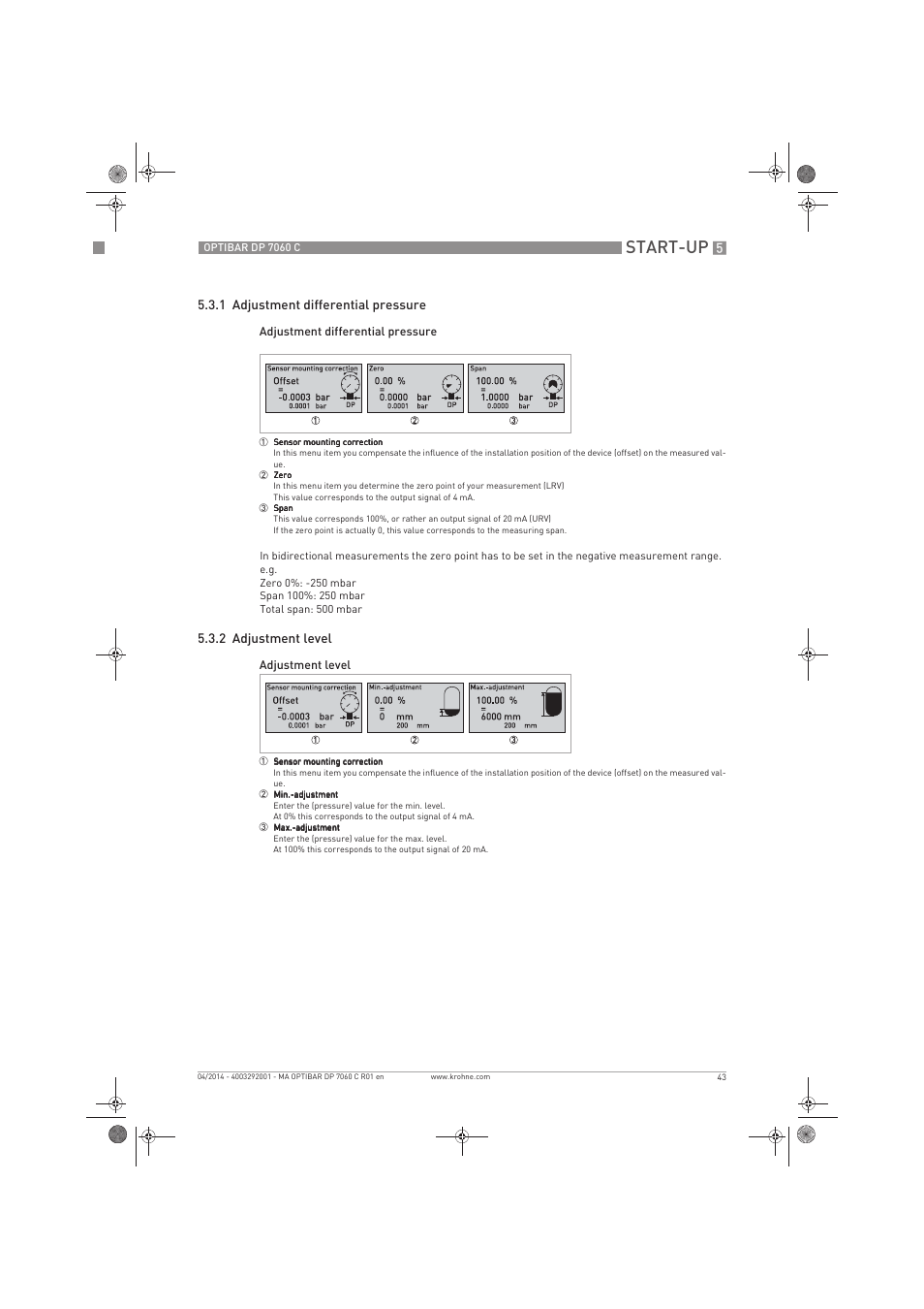 Start-up | KROHNE OPTIBAR DP 7060 C EN User Manual | Page 43 / 84