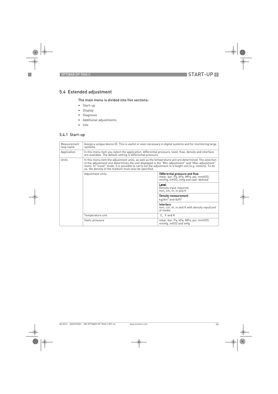 Start-up, 4 extended adjustment | KROHNE OPTIBAR DP 7060 C EN User Manual | Page 45 / 84