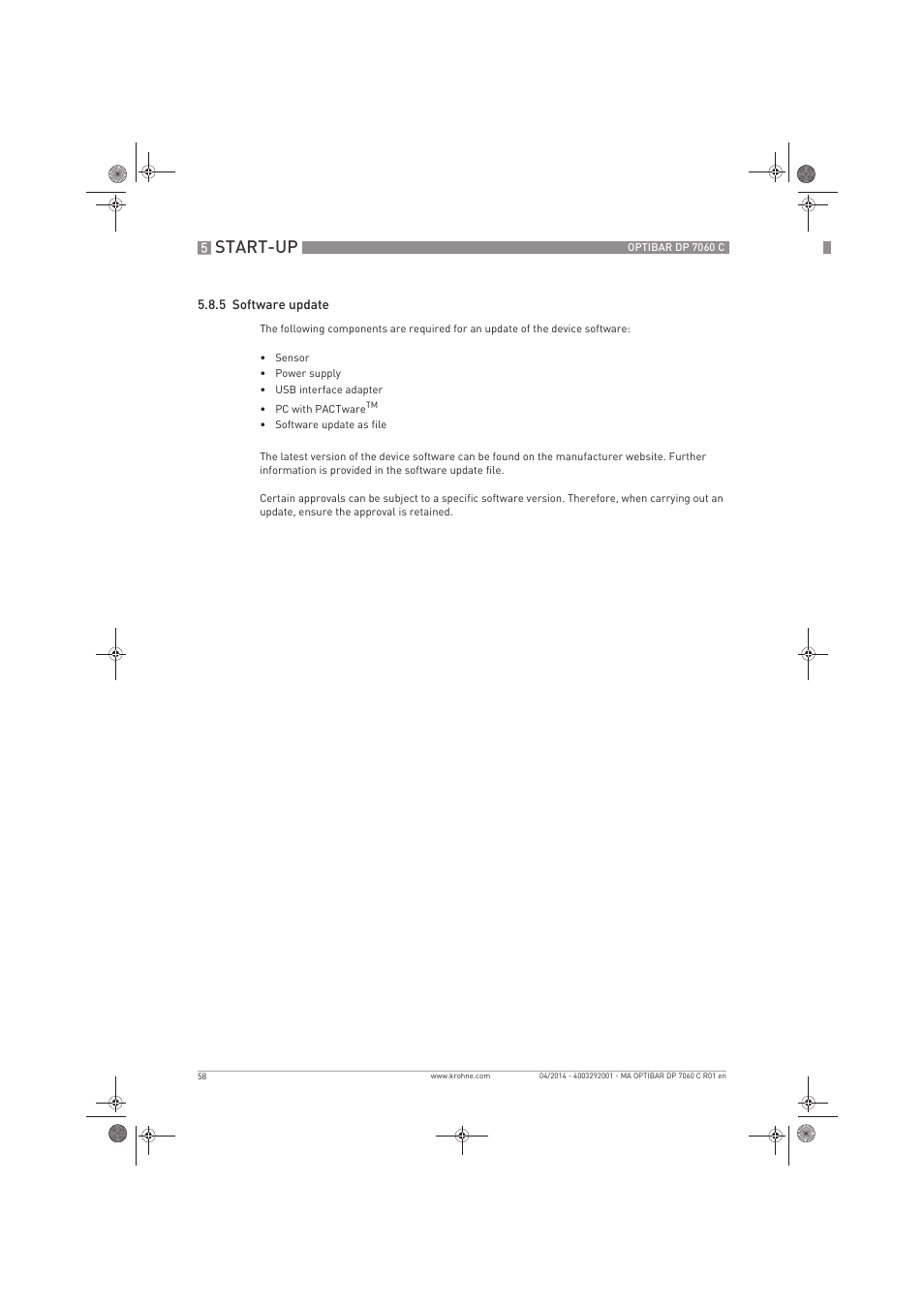 Start-up | KROHNE OPTIBAR DP 7060 C EN User Manual | Page 58 / 84