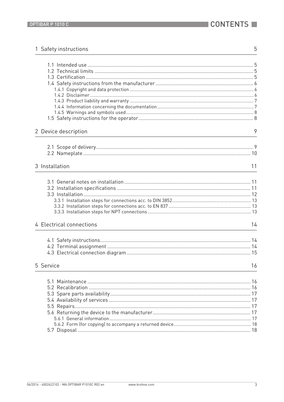 KROHNE OPTIBAR P 1010 C EN User Manual | Page 3 / 28