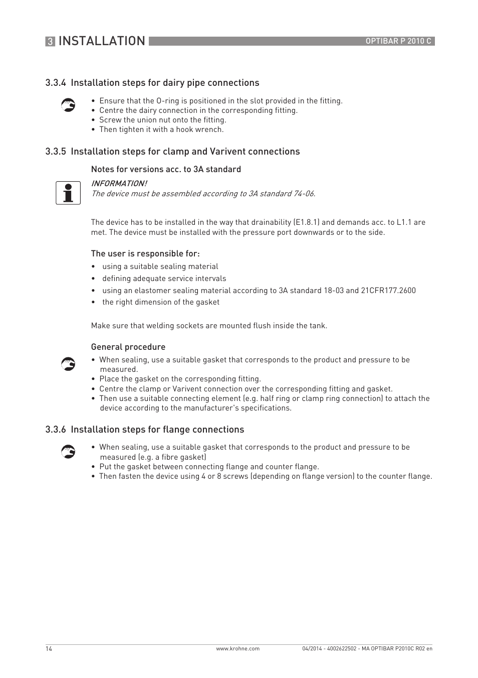 Installation | KROHNE OPTIBAR P 2010 C EN User Manual | Page 14 / 28