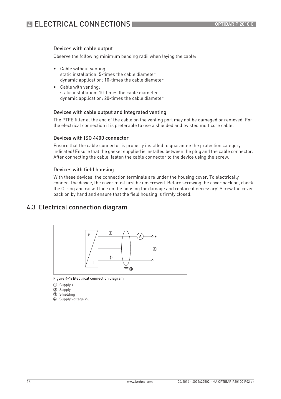 Electrical connections, 3 electrical connection diagram | KROHNE OPTIBAR P 2010 C EN User Manual | Page 16 / 28