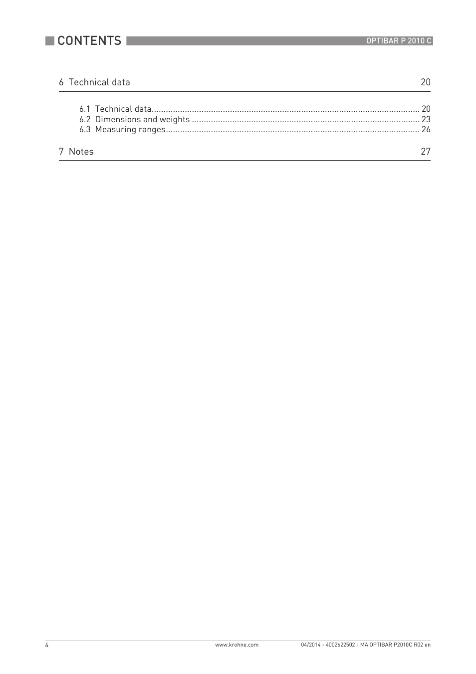 KROHNE OPTIBAR P 2010 C EN User Manual | Page 4 / 28