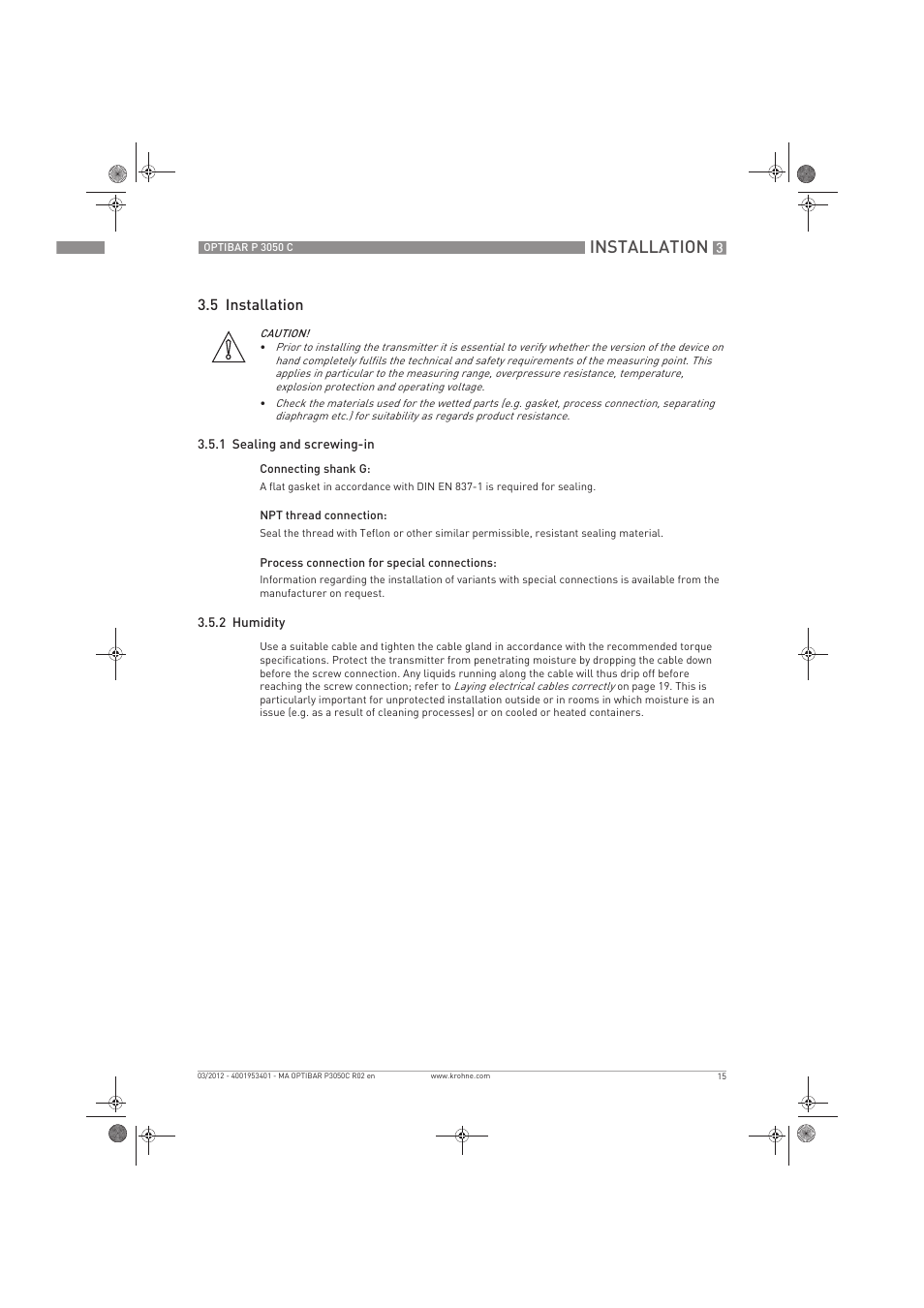 Installation, 5 installation | KROHNE OPTIBAR P 3050 C EN User Manual | Page 15 / 40