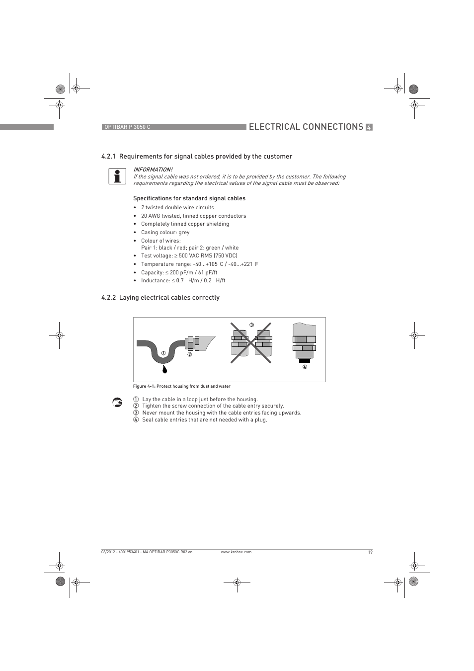 Electrical connections | KROHNE OPTIBAR P 3050 C EN User Manual | Page 19 / 40