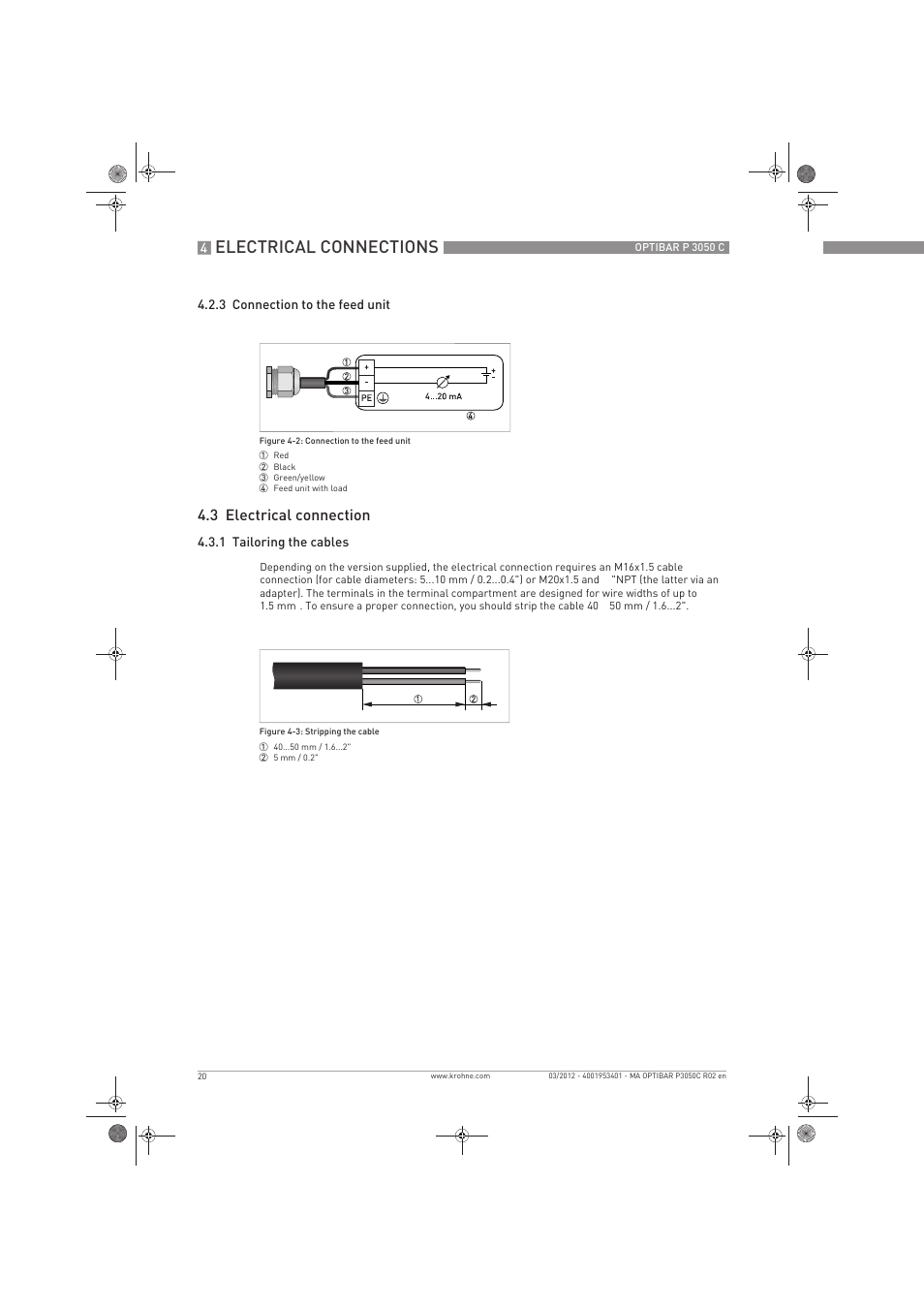 Electrical connections, 3 electrical connection | KROHNE OPTIBAR P 3050 C EN User Manual | Page 20 / 40