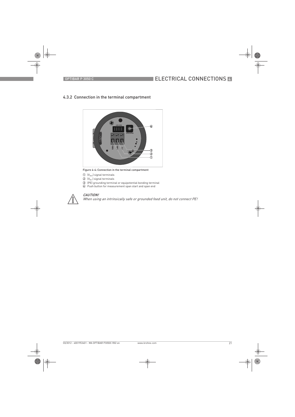 Electrical connections | KROHNE OPTIBAR P 3050 C EN User Manual | Page 21 / 40