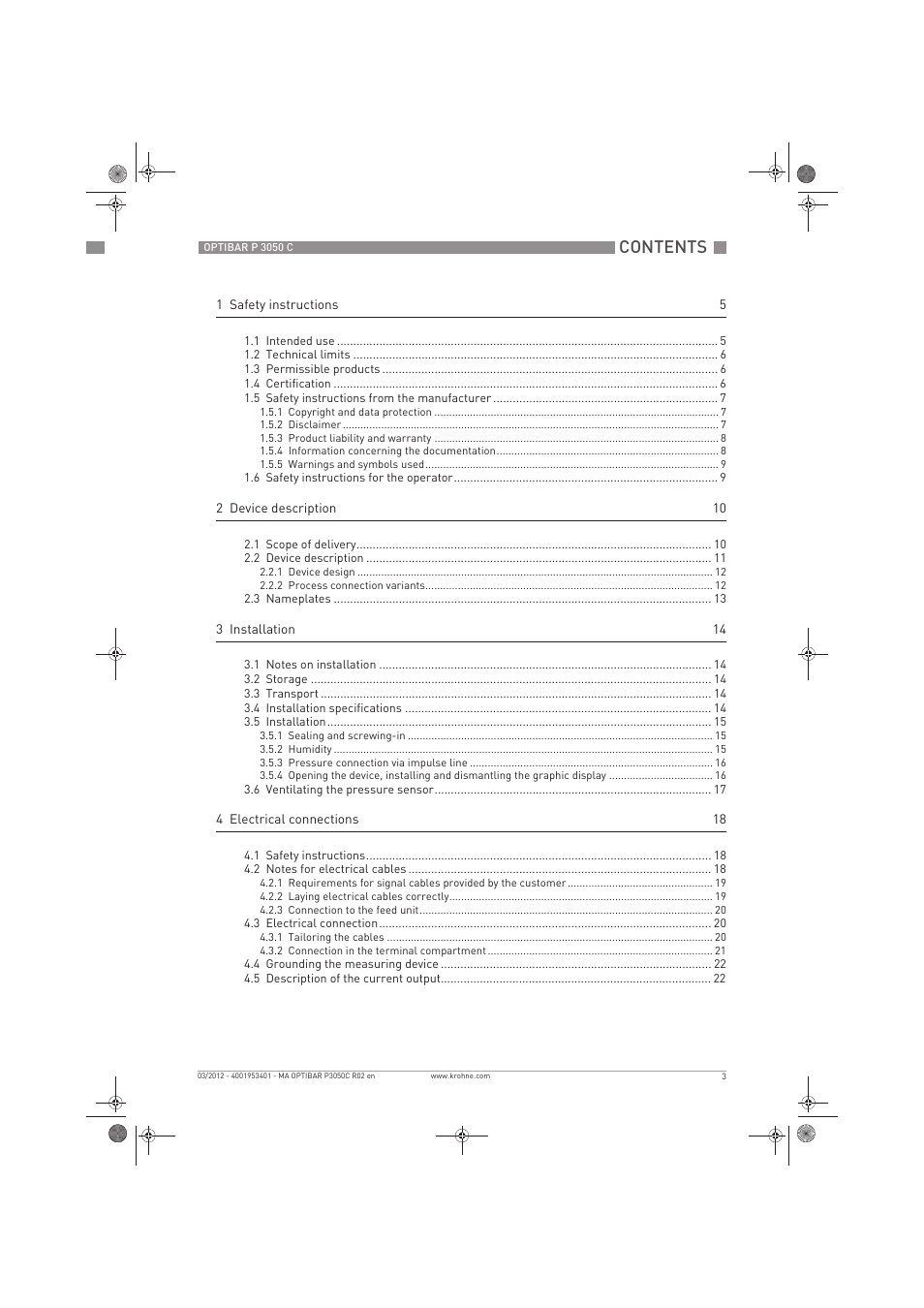 KROHNE OPTIBAR P 3050 C EN User Manual | Page 3 / 40