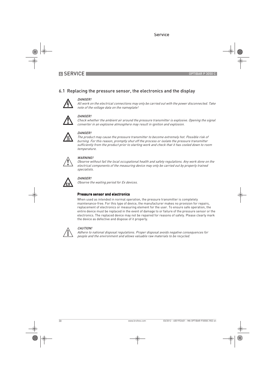 Service | KROHNE OPTIBAR P 3050 C EN User Manual | Page 30 / 40