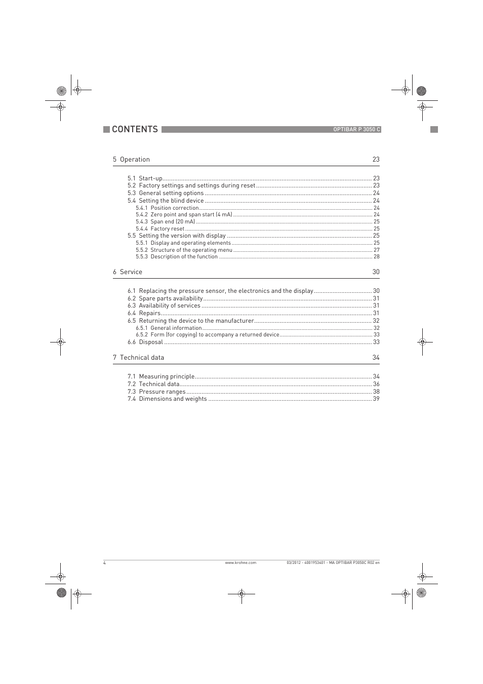 KROHNE OPTIBAR P 3050 C EN User Manual | Page 4 / 40
