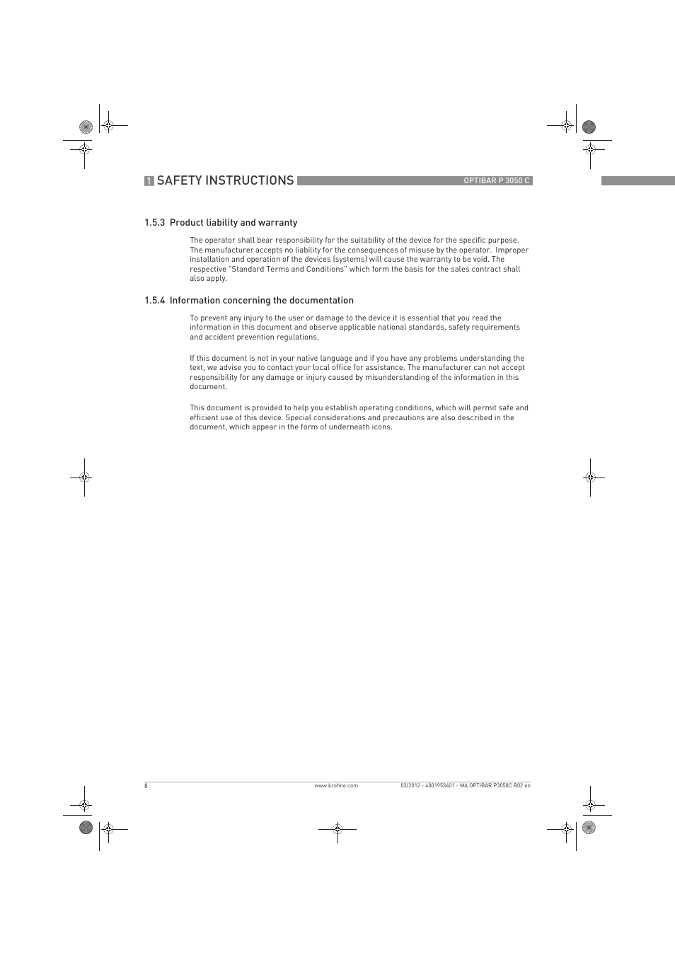 Safety instructions | KROHNE OPTIBAR P 3050 C EN User Manual | Page 8 / 40