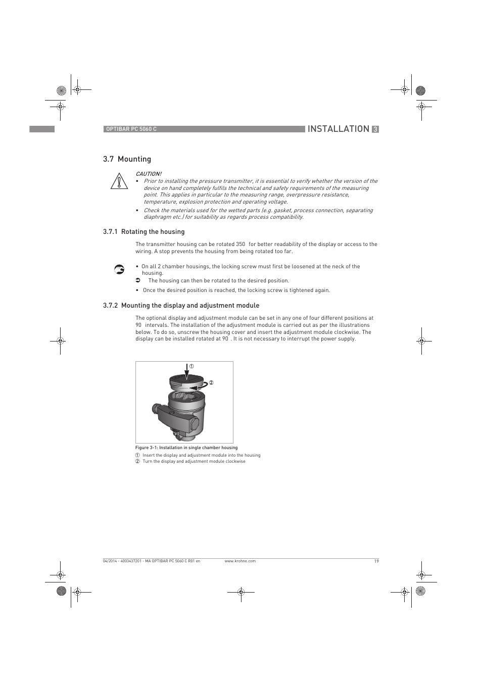 Installation, 7 mounting | KROHNE OPTIBAR PC 5060 C EN User Manual | Page 19 / 92