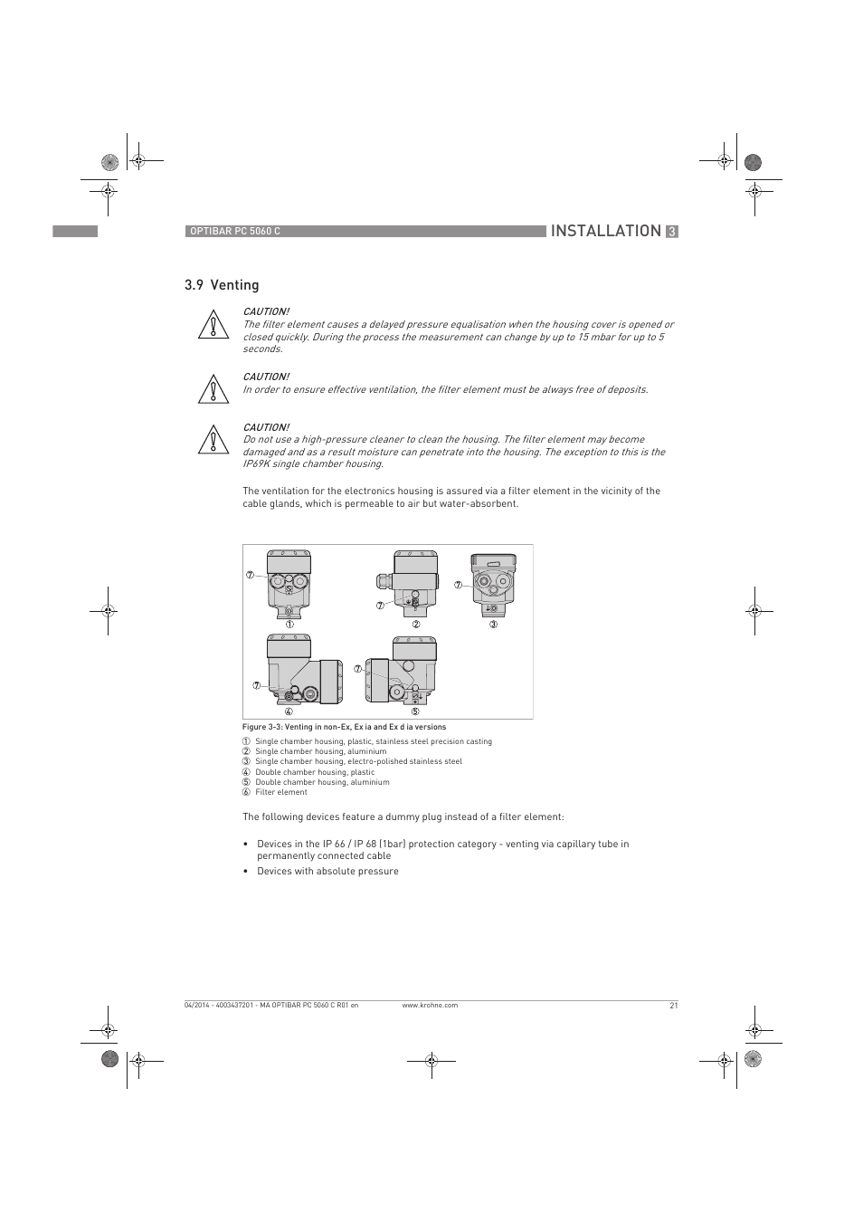 Installation, 9 venting | KROHNE OPTIBAR PC 5060 C EN User Manual | Page 21 / 92