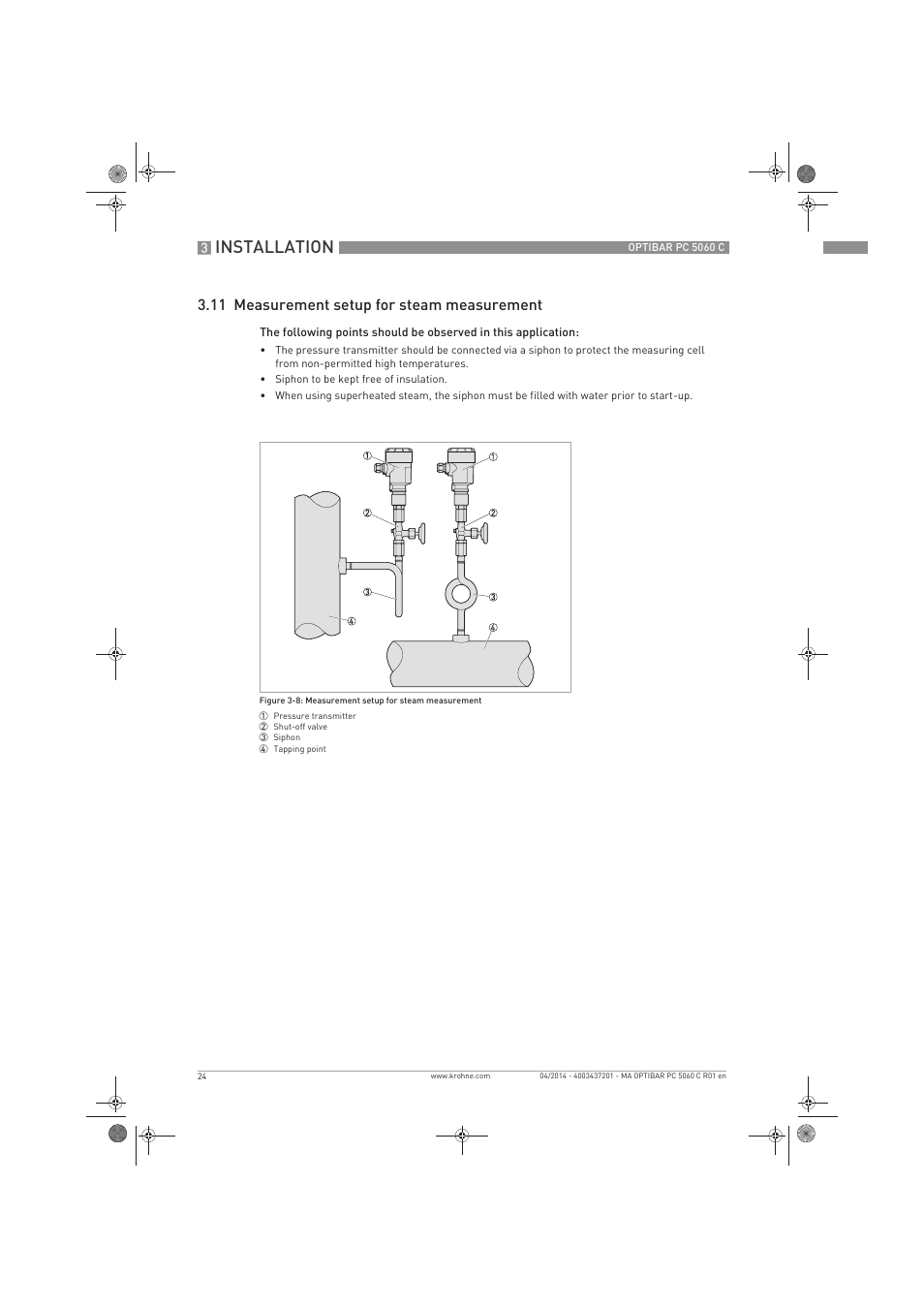 Installation, 11 measurement setup for steam measurement | KROHNE OPTIBAR PC 5060 C EN User Manual | Page 24 / 92