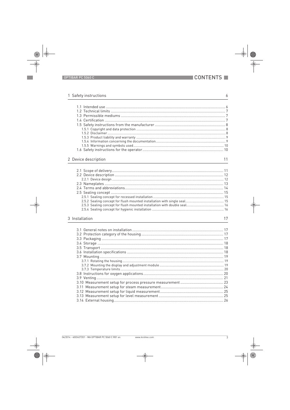 KROHNE OPTIBAR PC 5060 C EN User Manual | Page 3 / 92